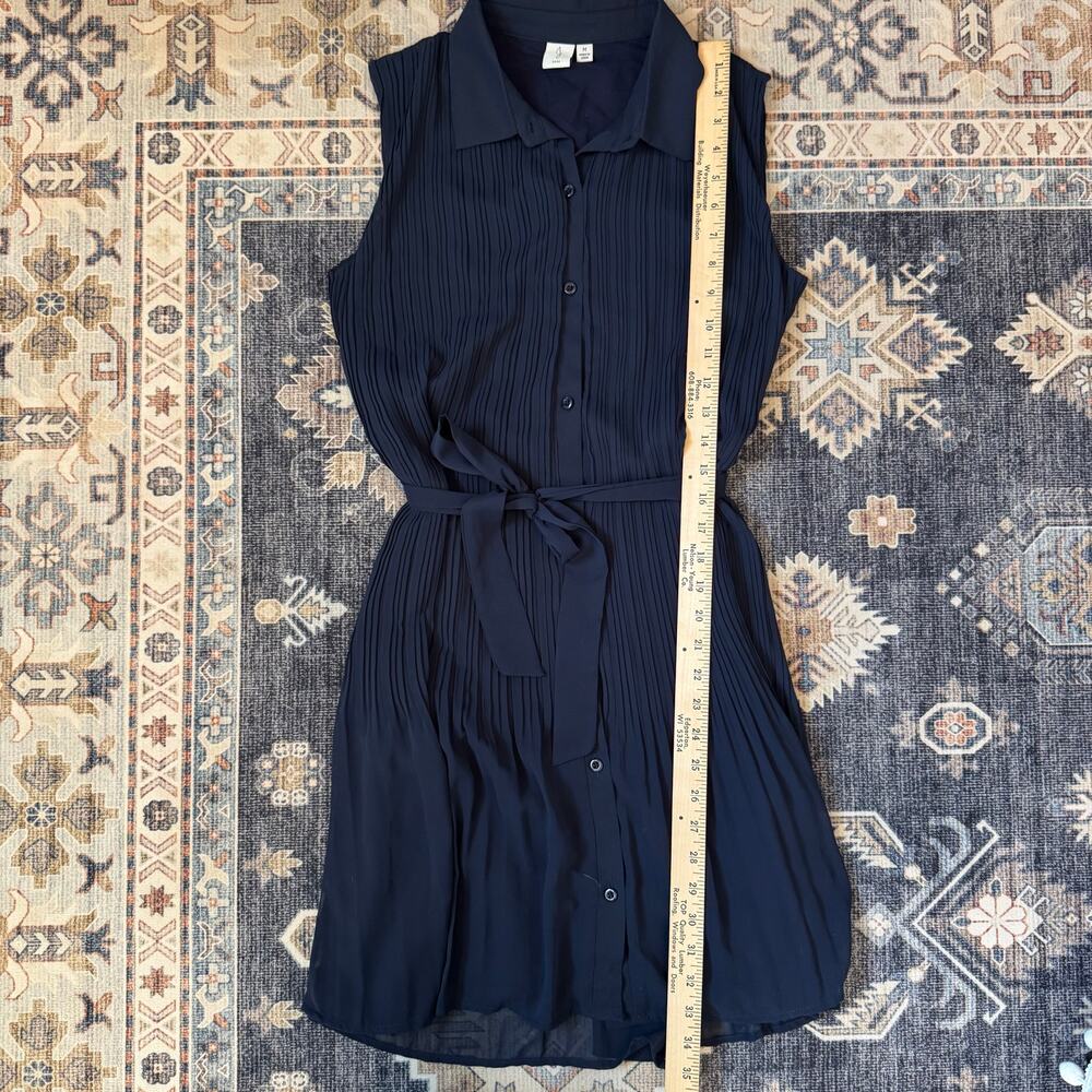 Joie Navy Blue Pleated Button Down Sleeveless Belted Mini Dress Women’s Medium - Picture 12 of 12
